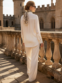 Women's Retro Casual Solid Color Chiffon Shirt And Trousers Two-Piece Set ZMZ2672B6TO