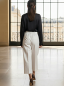 Women's High-end Old-money Style Lyocell Blend Long-sleeved Shirt And Elastic Waist Cropped Trousers Set ZMZ1477B0K