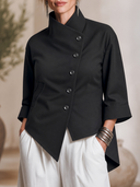Women's Vintage-Style Casual Twill Stand Collar And Asymmetric Front Closure Jacket ZMZ2146H4ZYY