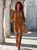 Women's Fashion Velvet Zipper Collar Long Sleeve Mini Dress ZMZ1799I8SWL