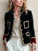 Women's Vintage Color-Block Velvet Button-Front Jacket ZMZ2036I8SWL