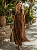 Women's Classic Brown Leopard Print Chiffon Short-Sleeve Maxi Dress ZMZ1178F2SWL