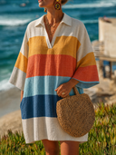 Women's Cotton-Linen Colorful Printed Collared Mini Dress ZMZ0747E6XT
