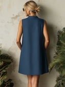 Women's Classic Color-Block Denim Sleeveless Mini Dress With Decorative Buckles And V-Neck ZMZ0346F5SWL