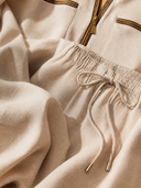 Women's Classic Light Khaki Cotton-Linen Zip-Neck Top And Cropped Wide-Leg Pants Two-Piece Set ZMZ2708G6SWL