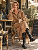 Women's Fashionable Casual Camel Zip-up Collar Long-sleeved Midi Dress ZMZ0455I4SWL