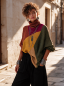 Women's Retro Color-Block Turtleneck High-Stretch Knit Sweater ZMZ0742I7SWL