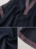 Women's Vintage Navy Blue Cotton-linen V-neck Three-quarter Sleeve Maxi Dress ZMZ0921G3SWL