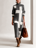 Women's Fashionable Warm Color-blocked Turtleneck High-Stretch Knit Dress ZMZ1939J4SWL