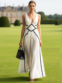Women's Stylish White Deep V-Neck Sleeveless Ankle-Length Maxi Dress ZMZ2891D3U