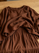 Women's Retro-Style Brown Outfit Set: 3/4-Sleeve Top And Elastic-Waist Pants ZMZ1240E1SWL