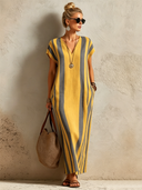 Women's Classic V-Neck Azure Stripe Maxi Sundress ZMZ2749E2SWL