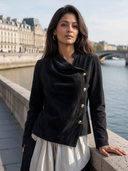 Women's Classic Retro Casual Slim-Fit Velvet Jacket With Asymmetric Closure ZMZ2639H7ZYY
