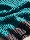 Women's Teal Waffle Knit Pullover Sweater with Contrast Charcoal Ribbed Trim, Relaxed Drop Shoulder Crewneck ZMZ2014J6ZYY