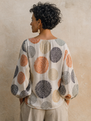 Women's Vintage-Style Patterned Cotton-Linen Long-Sleeve Top ZMZ1052G2SWL
