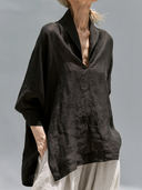 Women's Premium Minimalist Cotton-Linen V-Neck Long-Sleeve Shirt ZMZ0893G0ZYY