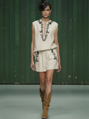 Women's Premium Old Money Style Embroidered Cotton And Linen Blend Tank Top And Shorts Set ZMZ0310B1K