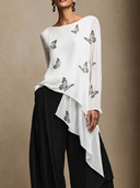 Women's Chiffon Butterfly Print Long-sleeved Irregular Hem Shirt ZMZ2752G1XT