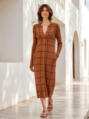 Women's Slim-Fit Plaid Knit Midi Dress ZMZ0431H9XT