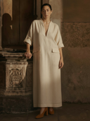 Women's Commuter Style Herringbone Pattern Cotton And Linen Blend Maxi Dress ZMZ2032A7K