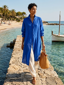 Women's Loose Solid-Color Linen Long-Sleeve Midi  Dress ZMZ0477H3XT