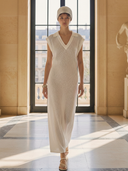 Women's French-style Elegant Knitted Sleeveless Maxi Dress ZMZ0459B0K