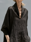 Women's Premium Minimalist Cotton-Linen V-Neck Long-Sleeve Shirt ZMZ0893G0ZYY
