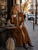 Women's Classic American Western Vintage Faux Suede Long-Sleeve Single-Breasted Maxi Dress ZMZ1090H2ZYY