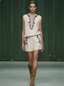 Women's Premium Old Money Style Embroidered Cotton And Linen Blend Tank Top And Shorts Set ZMZ0310B1K