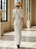 Women's High-End Elegant Knitted Slim-Fit Short-Sleeve Maxi Dress ZMZ2483B1K