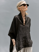 Women's Premium Minimalist Cotton-Linen V-Neck Long-Sleeve Shirt ZMZ0893G0ZYY
