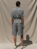 Women's American Retro Cotton And Linen Blend Shirt And Bermuda Shorts Set ZMZ2656A1K