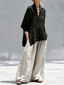 Women's Premium Minimalist Cotton-Linen V-Neck Long-Sleeve Shirt And Wide-Leg Pants Set ZMZ0903G4ZYY
