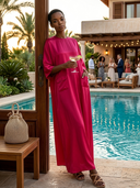 Women's French-style Elegant Satin Round Neck And Long Sleeves Loose-fit Maxi Dress ZMZ2122G8ZYY
