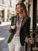 Women's Vintage-Style Elegant Lapel And Embroidery Velvet Single-Breasted Blazer ZMZ2117H3ZYY