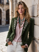 Women's Vintage-Style Elegant Lapel And Embroidery Velvet Single-Breasted Blazer ZMZ2117H3ZYY