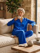 Women's Linen Long-Sleeve V-Neck Top And Wide-Leg Pants Two-Piece Set ZMZ2756G5XT