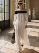Women's Elegant Old-money Style Off-the-shoulder Pure Cotton Long-sleeved Maxi Dress ZMZ0668B3K