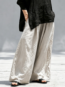 Women's Premium Minimalist Cotton-Linen V-Neck Long-Sleeve Shirt And Wide-Leg Pants Set ZMZ0903G4ZYY