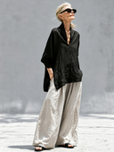 Women's Premium Minimalist Cotton-Linen V-Neck Long-Sleeve Shirt And Wide-Leg Pants Set ZMZ0903G4ZYY