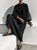 Women's Solid-Color Knit And Pleated Skirt Two-Piece Set ZMZ1524G0XT