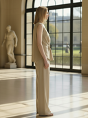 Women's French-style Elegant Cotton And Linen Blend T-shirt And Trousers Set ZMZ2981A5K