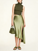 Women's Classic Light Green Acetate Satin Slit Skirt ZMZ2546D2U