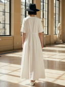 Women's High-end Old-money Style Pure Cotton Short-sleeved Maxi Dress ZMZ2893B3K