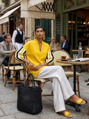 Women's Casual-Chic Cotton-Linen Striped With Stand Collar And Lantern Sleeves Shirt ZMZ2904G3ZYY