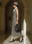 Women's Old Money Style Commuter-Style Patchwork Neck Sleeveless Vest And Skirt Set ZMZ2751B0U