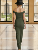 Women's High-end Old-money Style Knitted Slim-fit Off-shoulder Maxi Dress ZMZ1122B0K