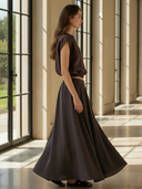 Women's French-style Elegant Linen Blend Embroidered T-shirt And Skirt Set ZMZ2981A8K