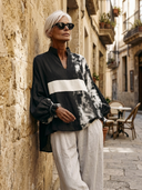 Women's American Retro Casual Style Mandarin Collar And Lantern Sleeves Loose-Fit Printed Shirt ZMZ3074G6ZYY