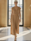 Women's French-style Elegant Knitted V-neck Maxi Dress ZMZ0419B9K